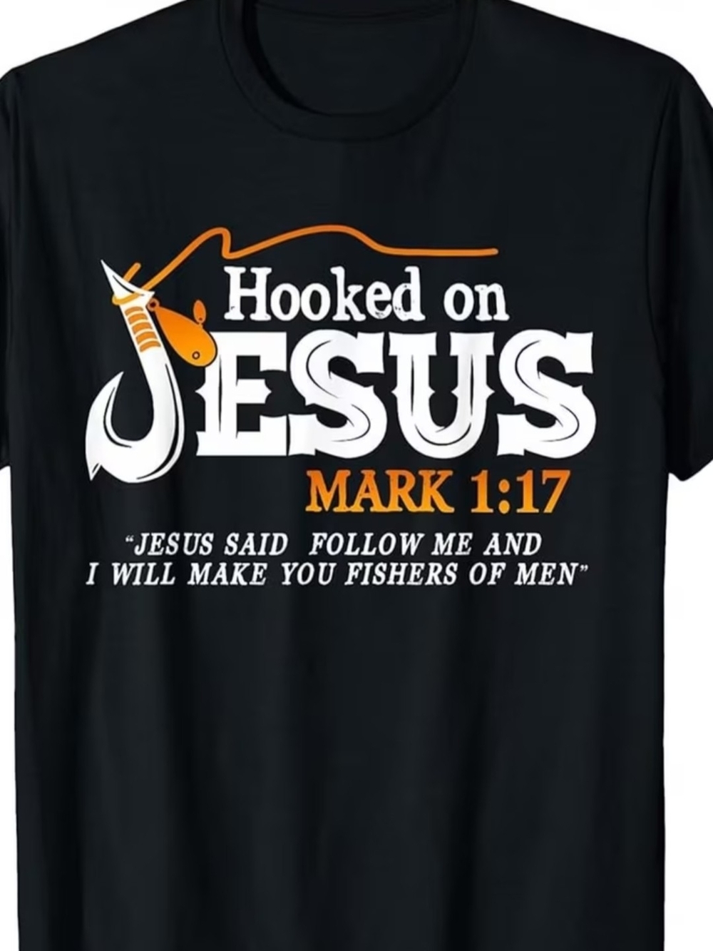 Hooked on Jesus Graphic Tee - Black and Orange